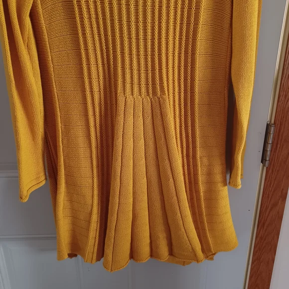 Open-Front Knit Cardigan Sweater Mustard Yellow Size M Cozycore Autumn Boho Chic - Picture 9 of 13